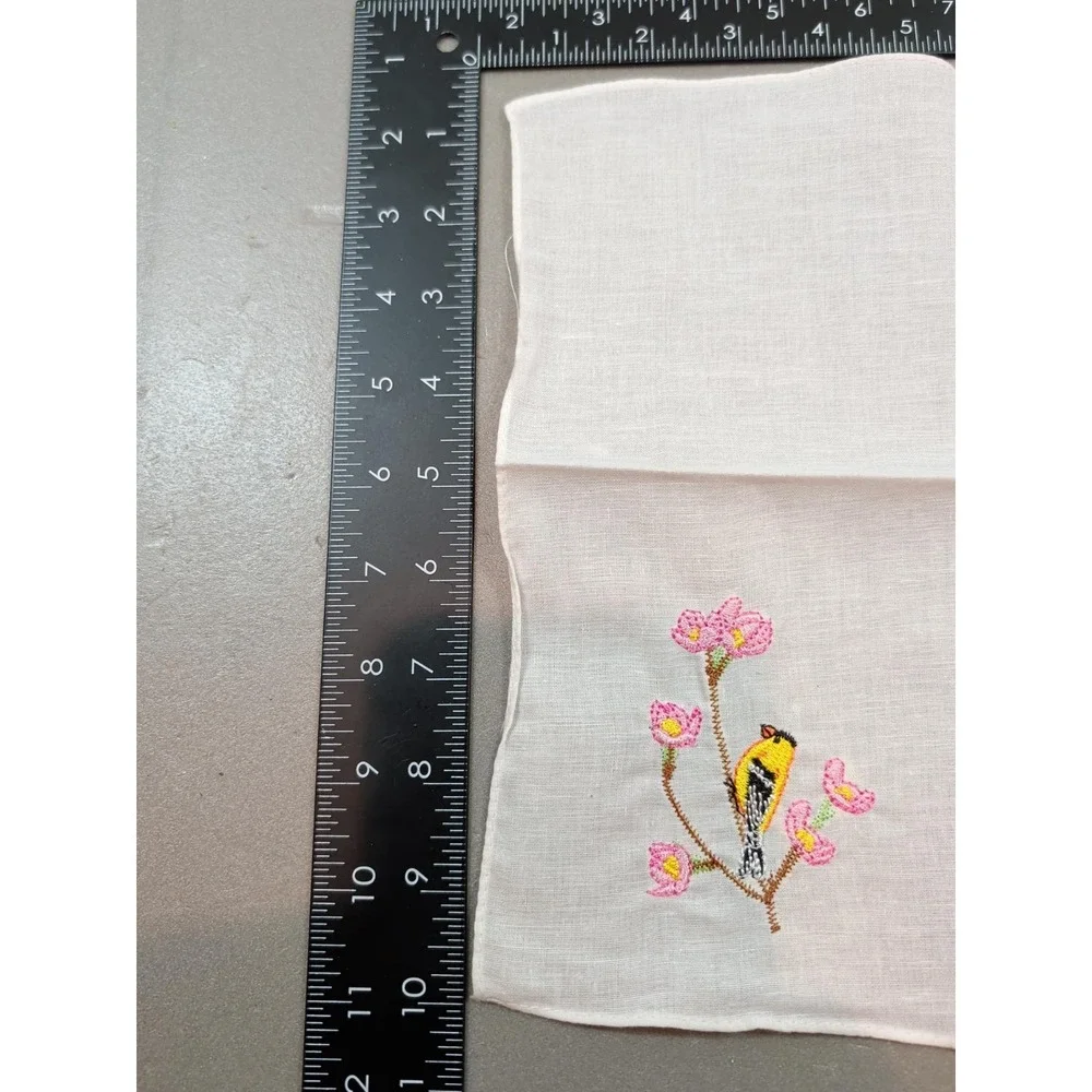 Vintage Embroidered Bird Handkerchiefs Lot of 5 Floral White Cotton Cottagecore